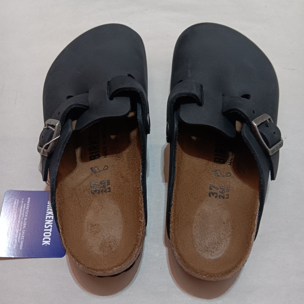 Birkenstock Boston BS Black Leather Size 37, US Women's 6, Men's 4 Regular Fit - Picture 4 of 11